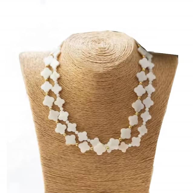 Gold Plated Natural Mother of Pearl Choker Necklace Stainless Steel Floral Beaded Collar - main