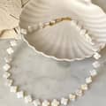 Gold Plated Natural Mother of Pearl Choker Necklace Stainless Steel Floral Beaded Collar 3