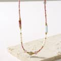 INS Style Red Patterned Stone Natural Pearl Necklace Waterproof Titanium Steel Bead Necklace 3
