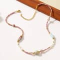 INS Style Red Patterned Stone Natural Pearl Necklace Waterproof Titanium Steel Bead Necklace 4