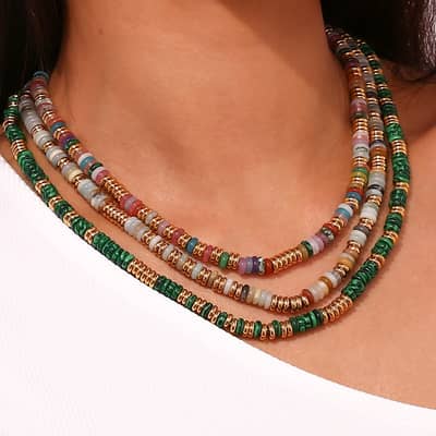 Retro Light Luxury Natural Stone Bead Necklace Waterproof Stainless Steel Separated Bead Necklace detail 1