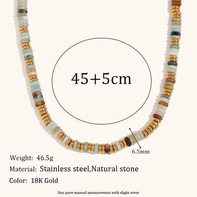 Retro Light Luxury Natural Stone Bead Necklace Waterproof Stainless Steel Separated Bead Necklace detail 3