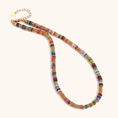 Retro Light Luxury Natural Stone Bead Necklace Waterproof Stainless Steel Separated Bead Necklace detail 4