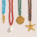 INS Style Natural Stone Sun Starfish Salmon Pearl Pendant Necklace Stainless Steel 18K Gold Bead Jewelry 2