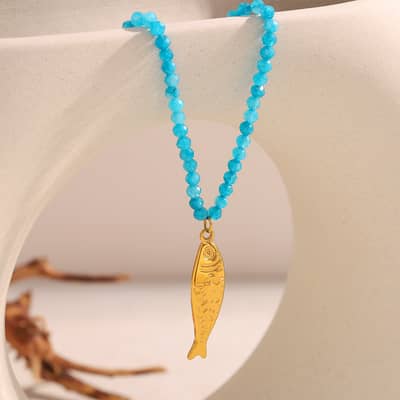 INS Style Natural Stone Sun Starfish Salmon Pearl Pendant Necklace Stainless Steel 18K Gold Bead Jewelry detail 5