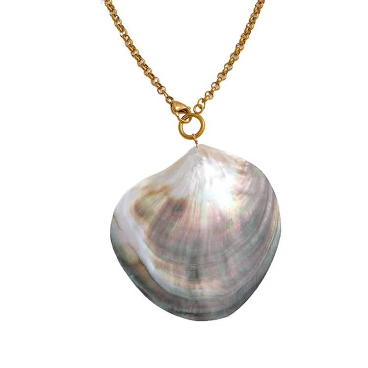 Ocean Series Geometric Stainless Steel Big Shell Pearl Pendant Necklace - main