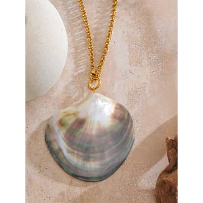 Ocean Series Geometric Stainless Steel Big Shell Pearl Pendant Necklace detail 2