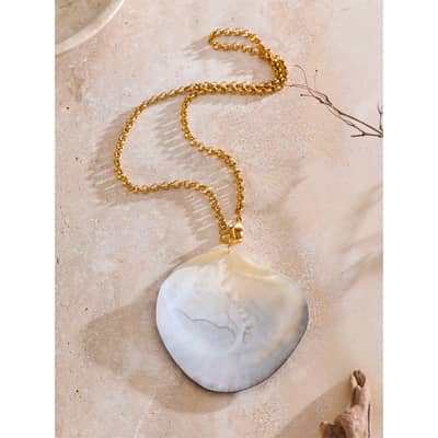 Ocean Series Geometric Stainless Steel Big Shell Pearl Pendant Necklace detail 4