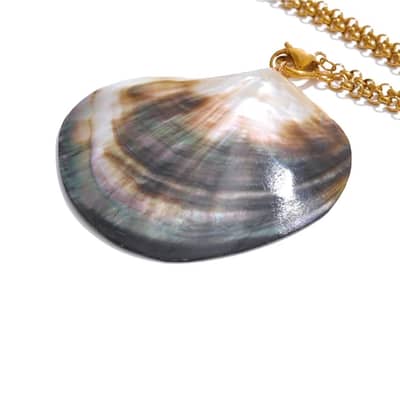 Ocean Series Geometric Stainless Steel Big Shell Pearl Pendant Necklace detail 5