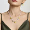 18K Gold Plated Lemon Daisy Shell Bead Pearl Resin Pendant Necklace Stainless Steel 1