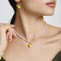 18K Gold Plated Lemon Daisy Shell Bead Pearl Resin Pendant Necklace Stainless Steel 2