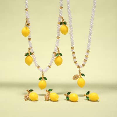 18K Gold Plated Lemon Daisy Shell Bead Pearl Resin Pendant Necklace Stainless Steel detail 3