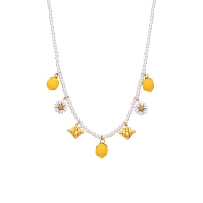 18K Gold Plated Lemon Daisy Shell Bead Pearl Resin Pendant Necklace Stainless Steel detail 4