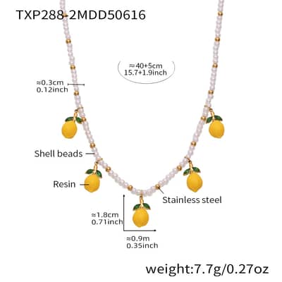 18K Gold Plated Lemon Daisy Shell Bead Pearl Resin Pendant Necklace Stainless Steel detail 5