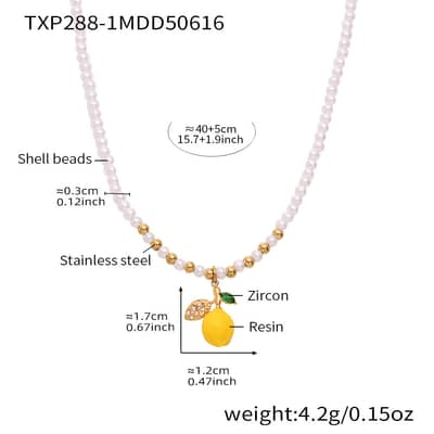 18K Gold Plated Lemon Daisy Shell Bead Pearl Resin Pendant Necklace Stainless Steel detail 6