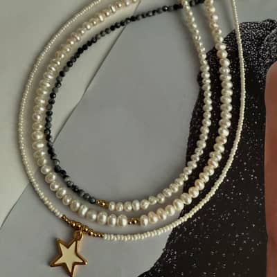 Stylish Natural Pearl Necklace 18K Gold Stainless Steel With Star Pendant detail 1