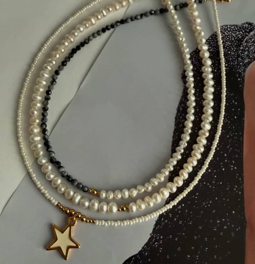Stylish Natural Pearl Necklace 18K Gold Stainless Steel With Star Pendant - main
