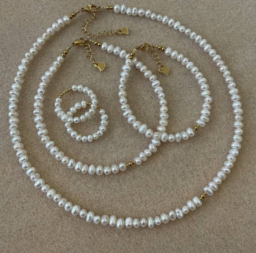 Trendy Natural Pearl Beads Necklace And Earrings 18K Gold Plated Stainless Steel Pearl Bracelet - main