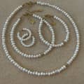 Trendy Natural Pearl Beads Necklace And Earrings 18K Gold Plated Stainless Steel Pearl Bracelet 1