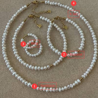 Trendy Natural Pearl Beads Necklace And Earrings 18K Gold Plated Stainless Steel Pearl Bracelet detail 5