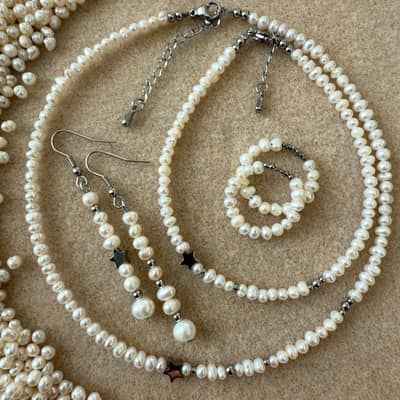 Freshwater Pearl Necklace Stainless Steel Beads With Star Pearl 18K Gold Jewelry detail 1
