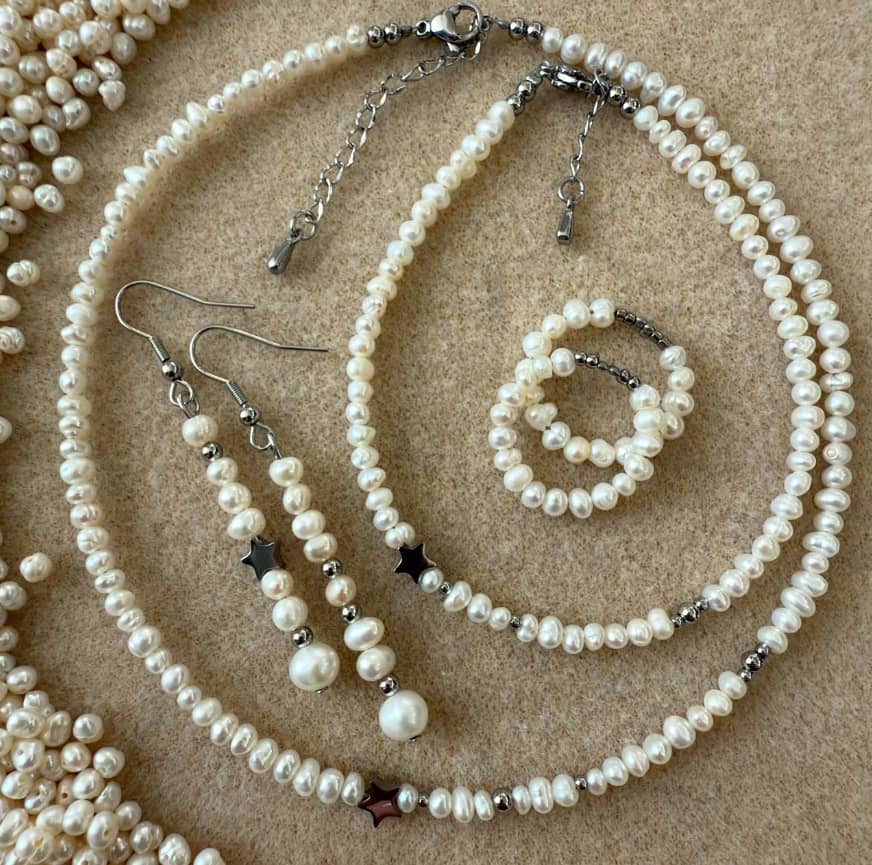 Freshwater Pearl Necklace Stainless Steel Beads With Star Pearl 18K Gold Jewelry - main
