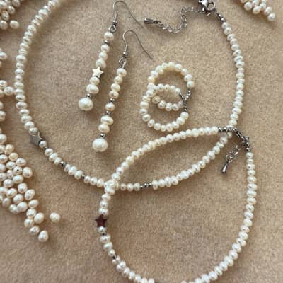 Freshwater Pearl Necklace Stainless Steel Beads With Star Pearl 18K Gold Jewelry detail 2