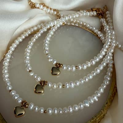 Natural Pearl Necklace Stainless Steel Beads With Heart Pendant 18K Gold Jewelry detail 2