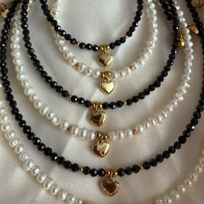 Natural Pearl Necklace Stainless Steel Beads With Heart Pendant 18K Gold Jewelry detail 3