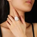 Minimalist White Shell Ring with Copper Bezel Adjustable Wedding Jewelry 2