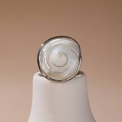 Minimalist White Shell Ring with Copper Bezel Adjustable Wedding Jewelry detail 4