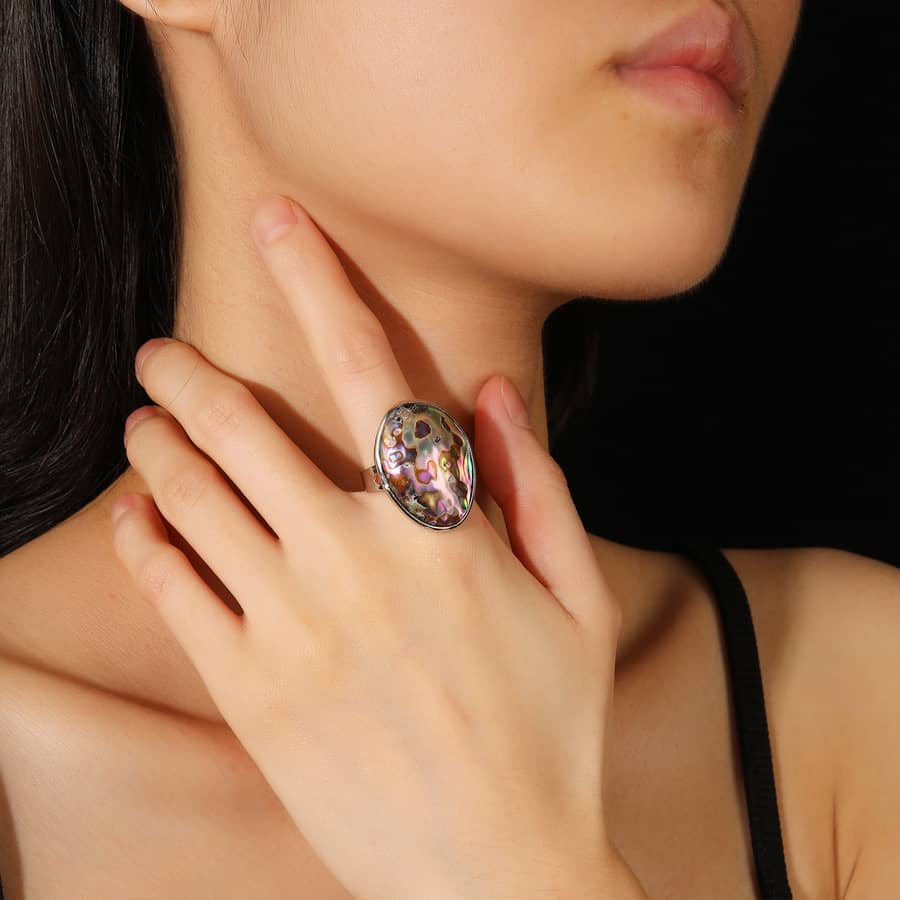 Vintage Abalone Shell Ring Adjustable Silver Color Classic Copper Jewelry - main