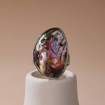 Vintage Abalone Shell Ring Adjustable Silver Color Classic Copper Jewelry detail 2