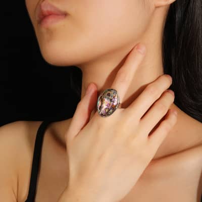 Vintage Abalone Shell Ring Adjustable Silver Color Classic Copper Jewelry detail 4