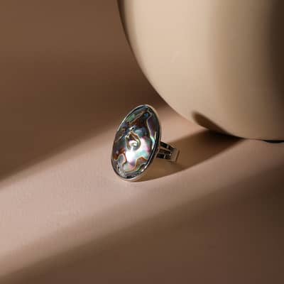 Vintage Abalone Shell Ring Adjustable Silver Color Classic Copper Jewelry detail 5
