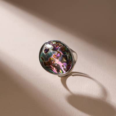 Vintage Abalone Shell Ring Adjustable Silver Color Classic Copper Jewelry detail 6
