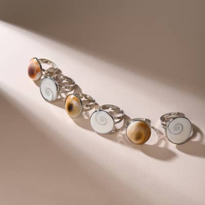 Romantic Silver Bezel Setting Natural Sea Shell Adjustable Ring Wedding Anniversary Gift Copper Gold Plated detail 1
