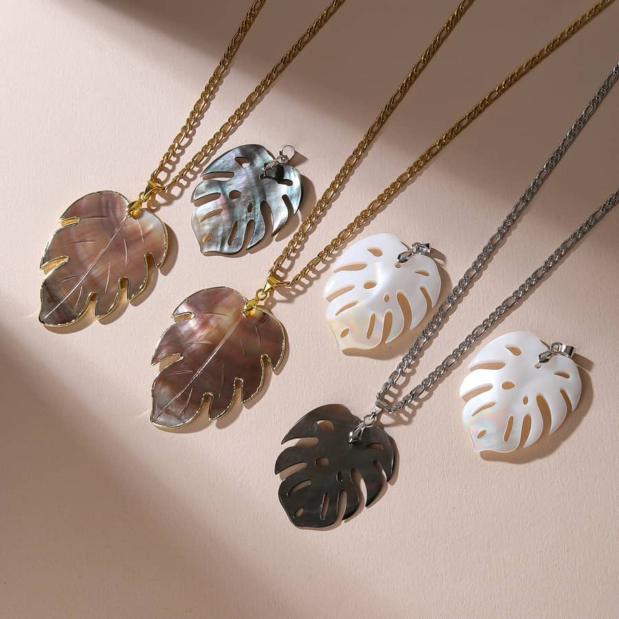 Bohemian White Grey Purple Shell Leaf Pendant Necklace Copper Chain Claw Setting Wedding Anniversary - main