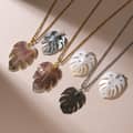 Bohemian White Grey Purple Shell Leaf Pendant Necklace Copper Chain Claw Setting Wedding Anniversary 1