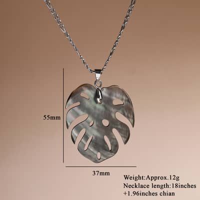 Bohemian White Grey Purple Shell Leaf Pendant Necklace Copper Chain Claw Setting Wedding Anniversary detail 3