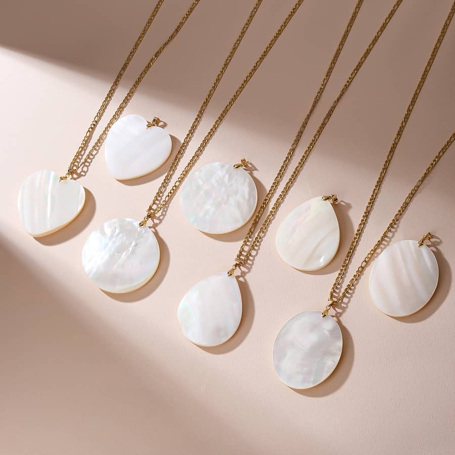 White Shell Pendant Necklace Copper Chain Loose Stone Claw Setting Wedding Engagement Party - main