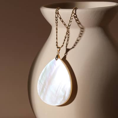 White Shell Pendant Necklace Copper Chain Loose Stone Claw Setting Wedding Engagement Party detail 5