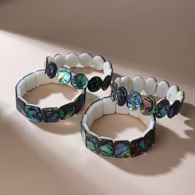 Trendy Bohemian Natural Abalone Shell Bracelet Resizable Elastic Party Gift detail 1