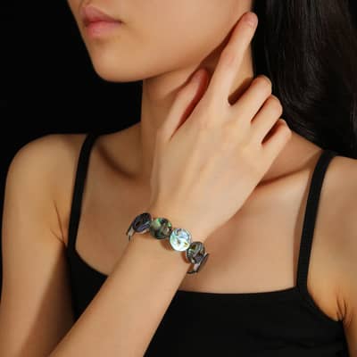 Trendy Bohemian Natural Abalone Shell Bracelet Resizable Elastic Party Gift detail 2