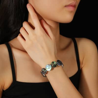Trendy Bohemian Natural Abalone Shell Bracelet Resizable Elastic Party Gift detail 5