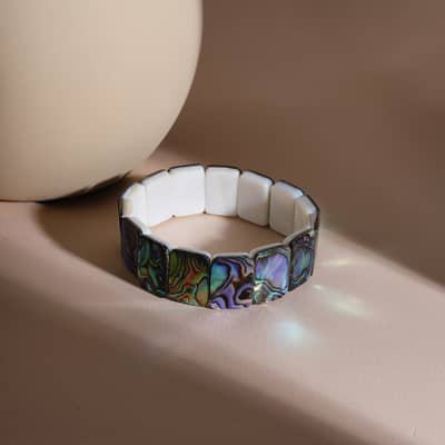 Trendy Bohemian Natural Abalone Shell Bracelet Resizable Elastic Party Gift detail 6