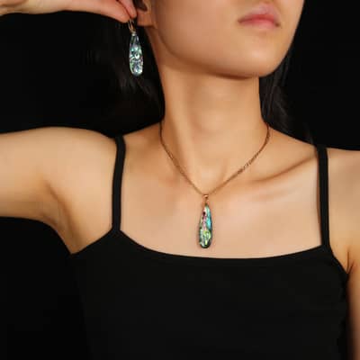 Teardrop Abalone Shell Pendant Jewelry Set Necklace Earrings Silver Gold Chain Party Gift detail 2