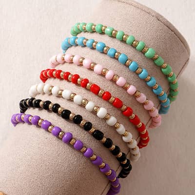 Boho Ethnic Style Rainbow-Colored Rice Bead Bracelets Elastic Stretch Bracelets detail 1