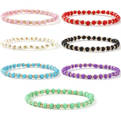 Boho Ethnic Style Rainbow-Colored Rice Bead Bracelets Elastic Stretch Bracelets detail 3