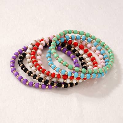 Boho Ethnic Style Rainbow-Colored Rice Bead Bracelets Elastic Stretch Bracelets detail 4